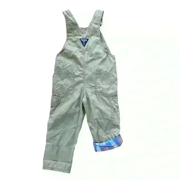 Toddler Lightweight Canvas Overalls Size 3T Adjustable Cuffs Khaki Plaid Cuffs - Picture 5 of 8
